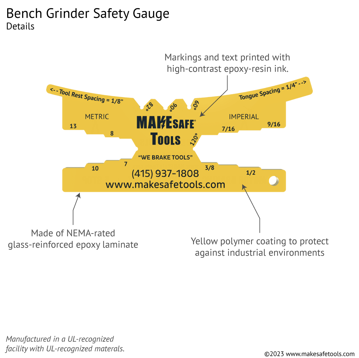 Bench grinder safety gauge, materials and construction