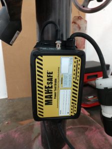 MAKESafe Power Tool Brake, e-stop, and power outage protection installed on 20 inch disc sander - braking unit