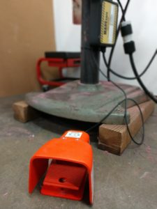 MAKESafe Power Tool Brake, e-stop, and power outage protection installed on 20 inch disc sander - foot switch control