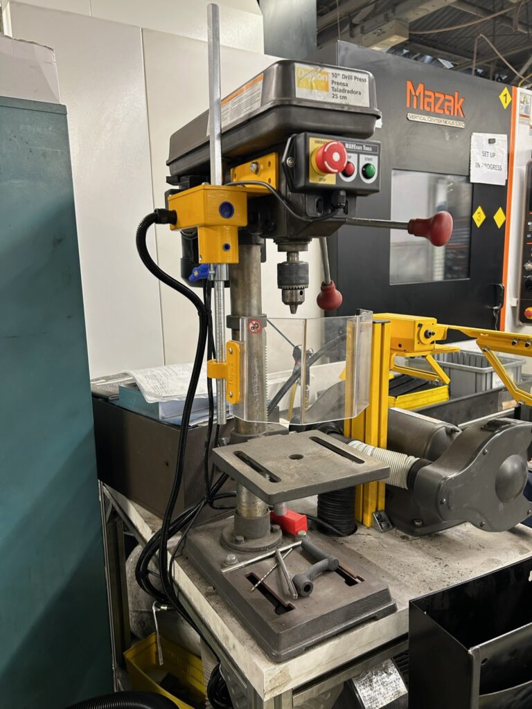 MAKESafe CP-3 Pushbutton assembly mounted on drill press